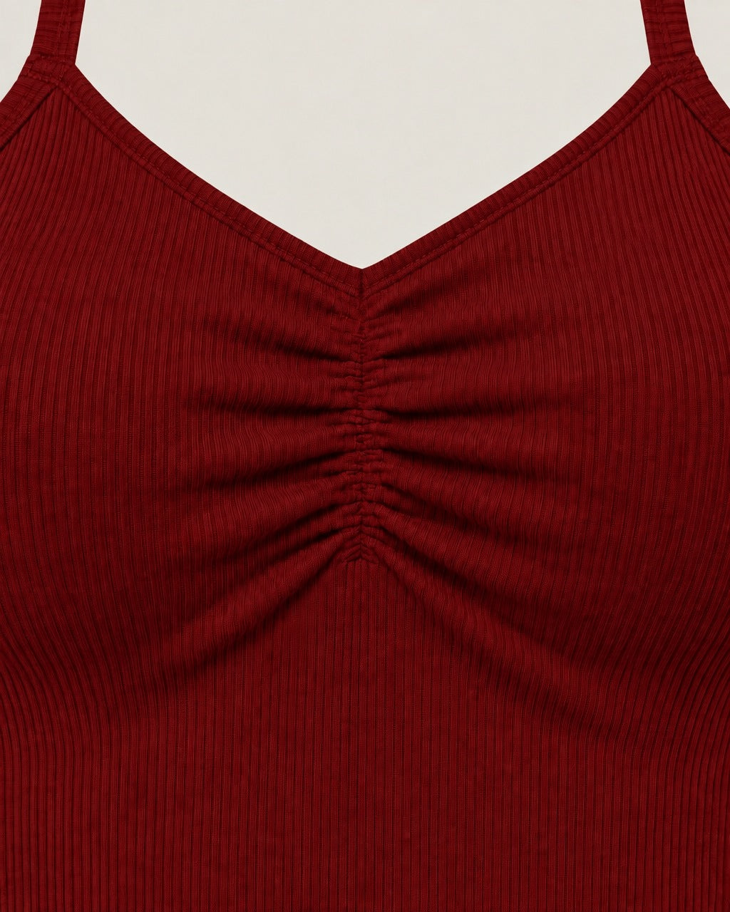 ROMY Sculpt Ruched Cami in Merlot — close-up detail