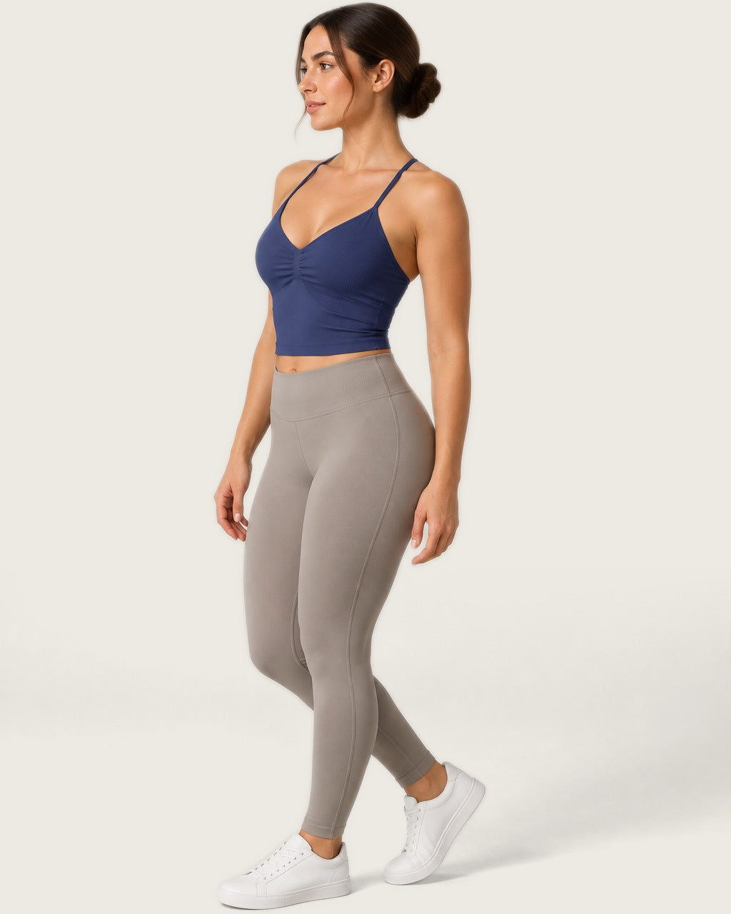 ROMY Sculpt Ruched Cami in Navy — side profile