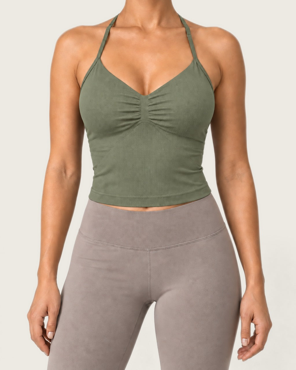 ROMY Sculpt Ruched Cami in Sage — product view