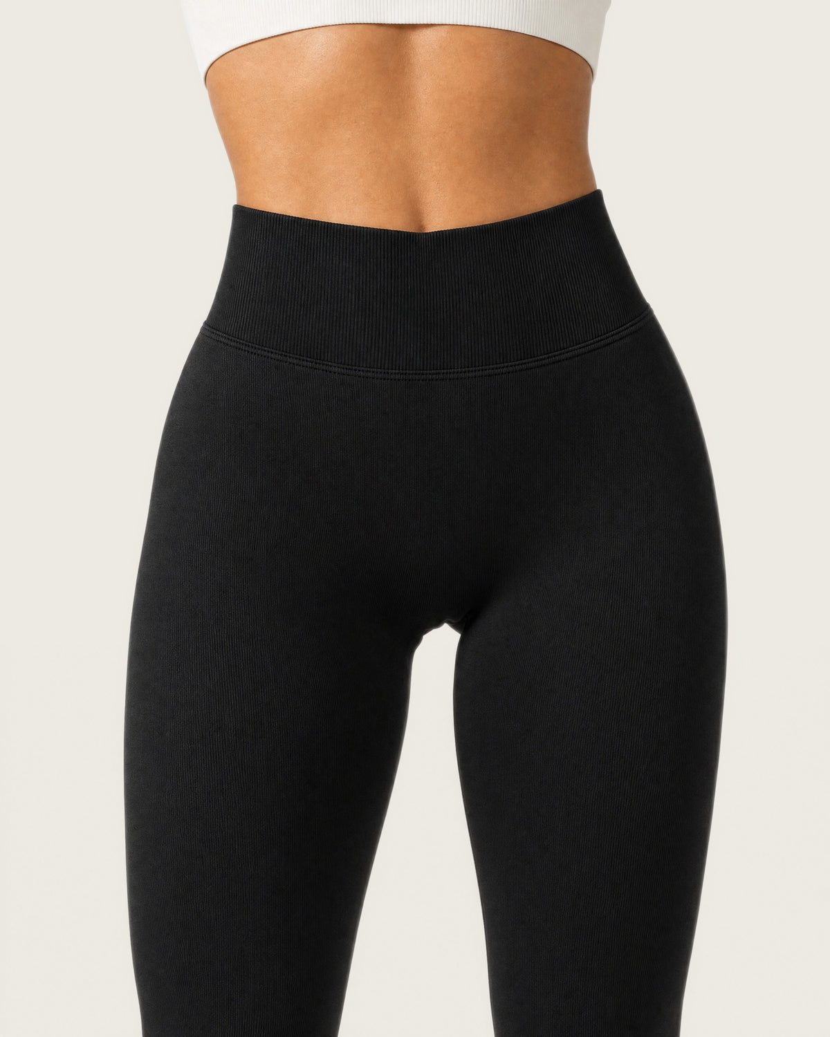ROMY Sculpt Seamless Legging in Black — close-up of waistband and fabric