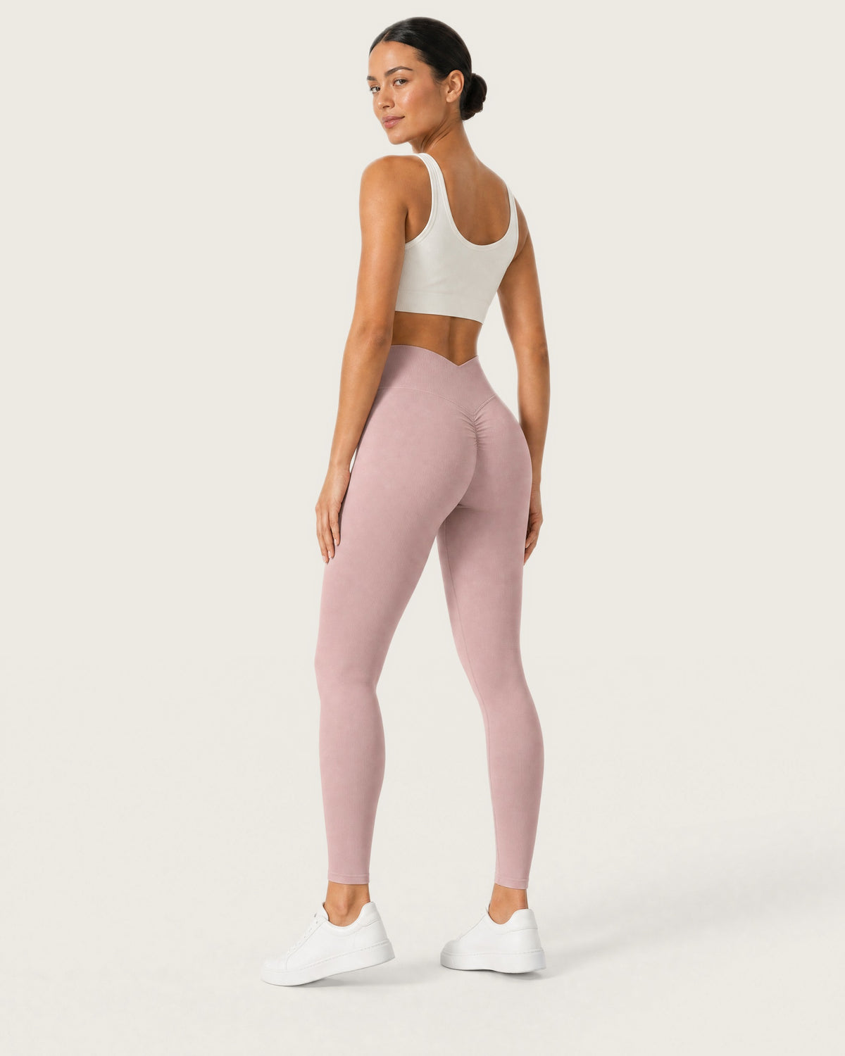 ROMY Sculpt Seamless Legging in Dusty Rose — three-quarter back view