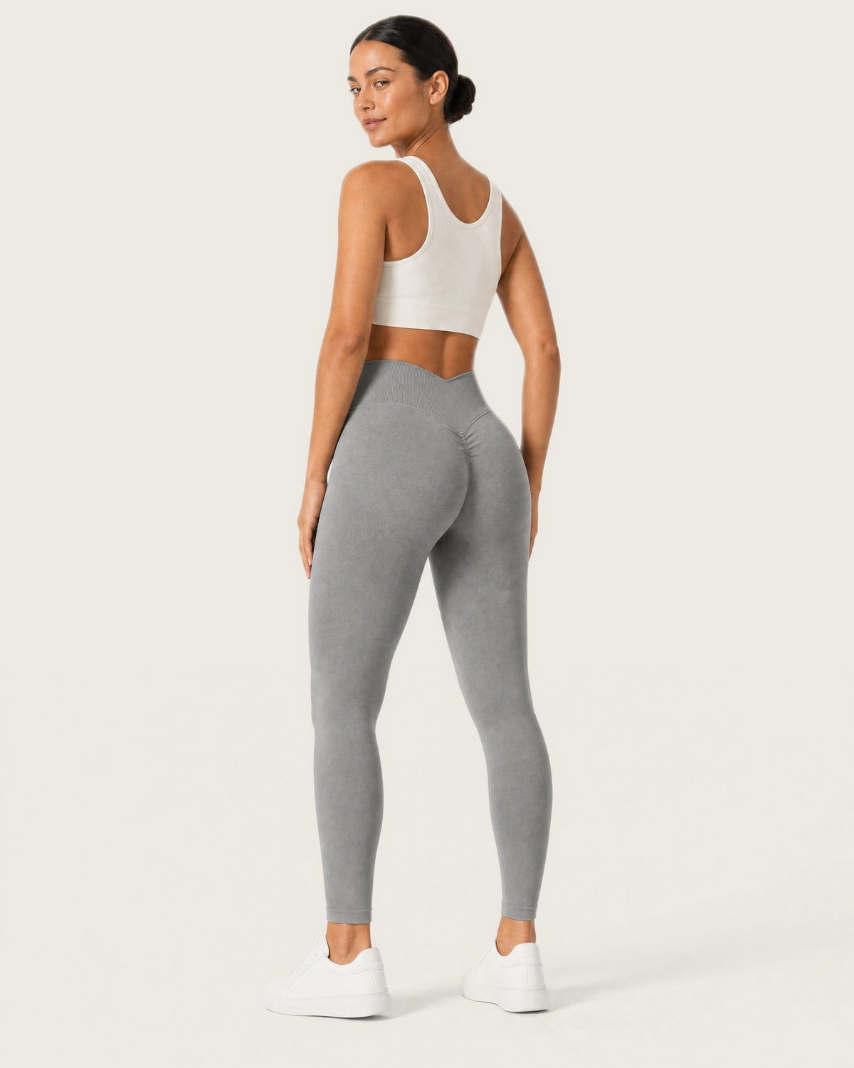 ROMY Sculpt Seamless Legging in Heather Grey — three-quarter back view