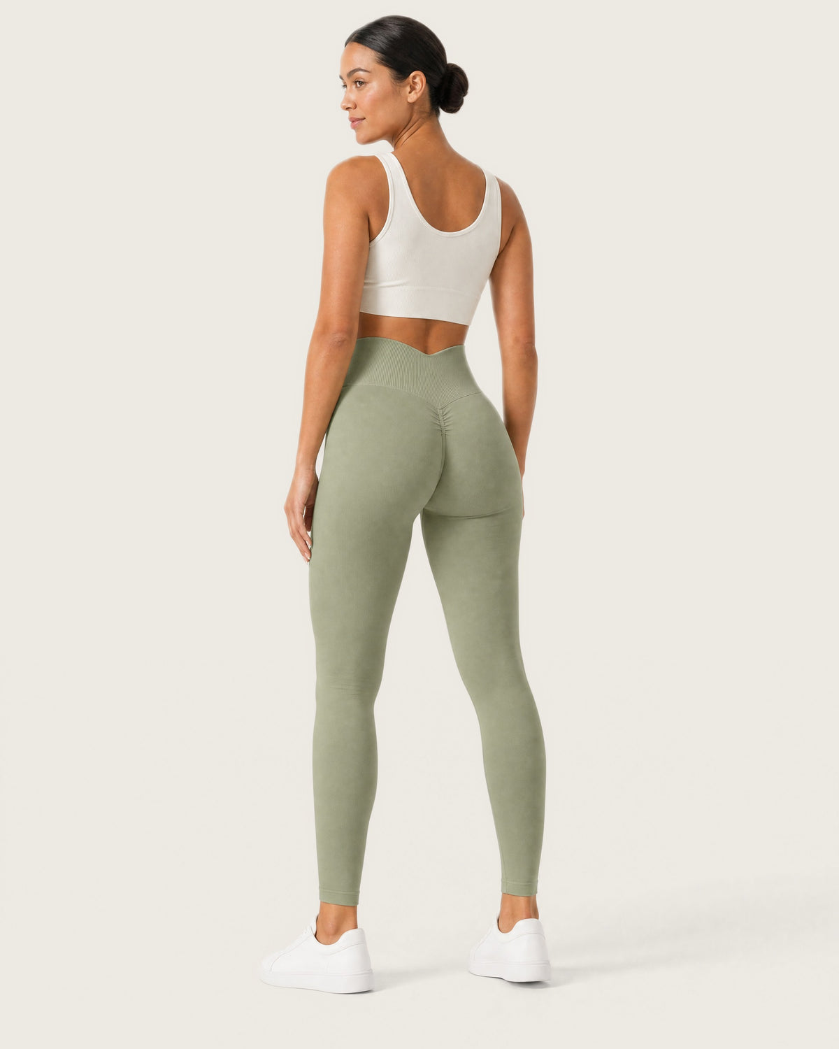 ROMY Sculpt Seamless Legging in Sage — three-quarter back view