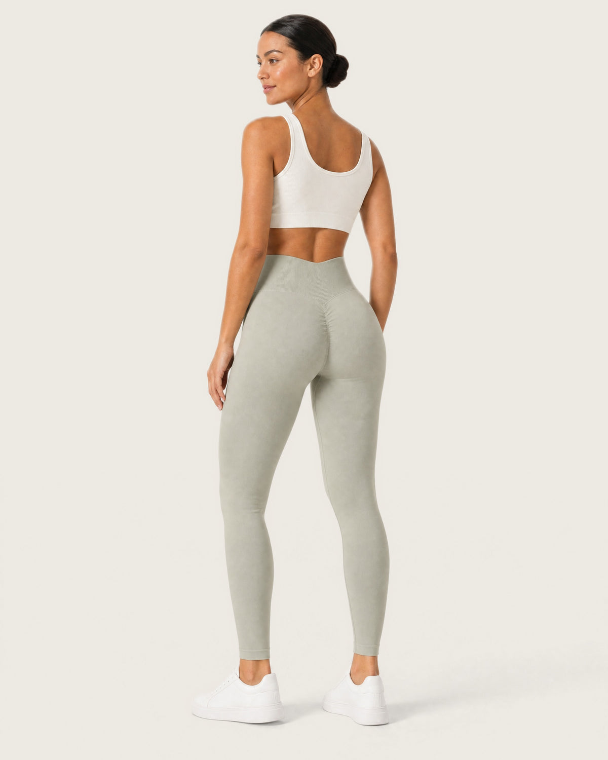 ROMY Sculpt Seamless Legging in Stone — three-quarter back view