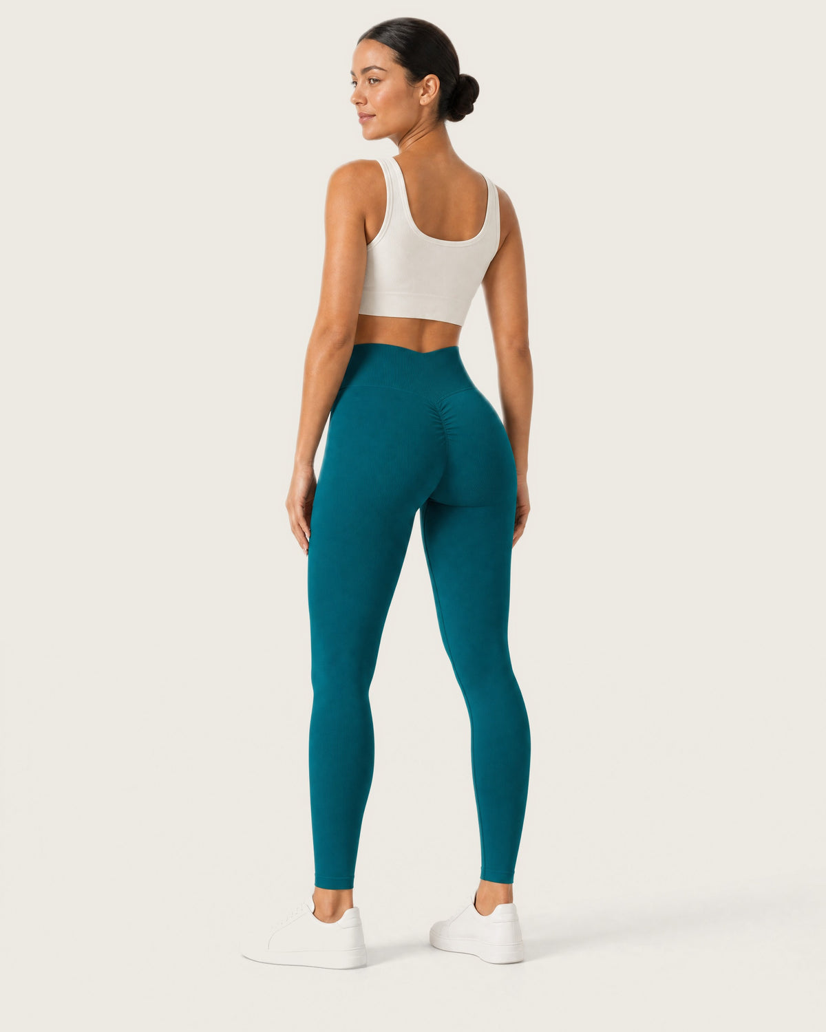ROMY Sculpt Seamless Legging in Teal — three-quarter back view