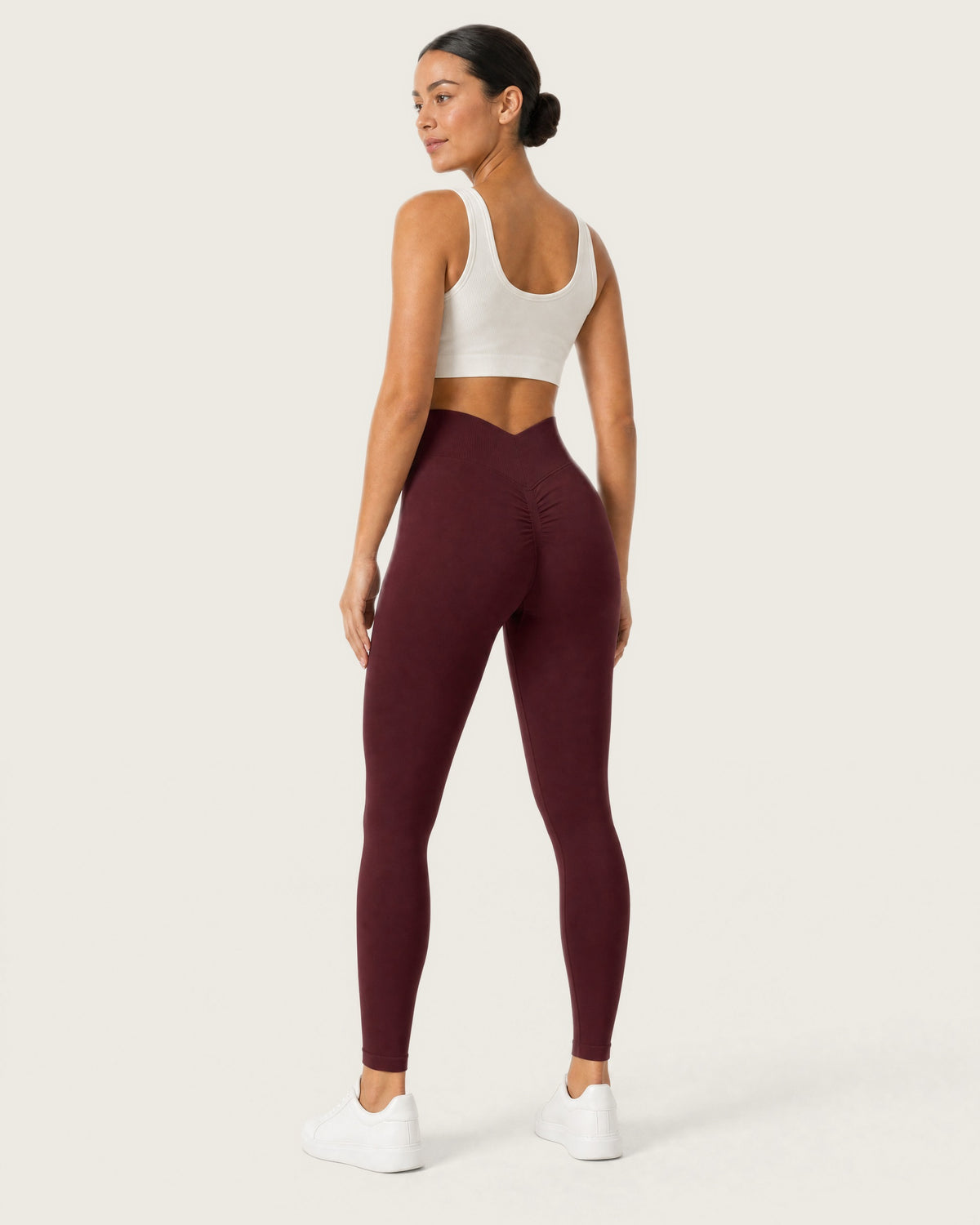 ROMY Sculpt Seamless Legging in Wine — three-quarter back view