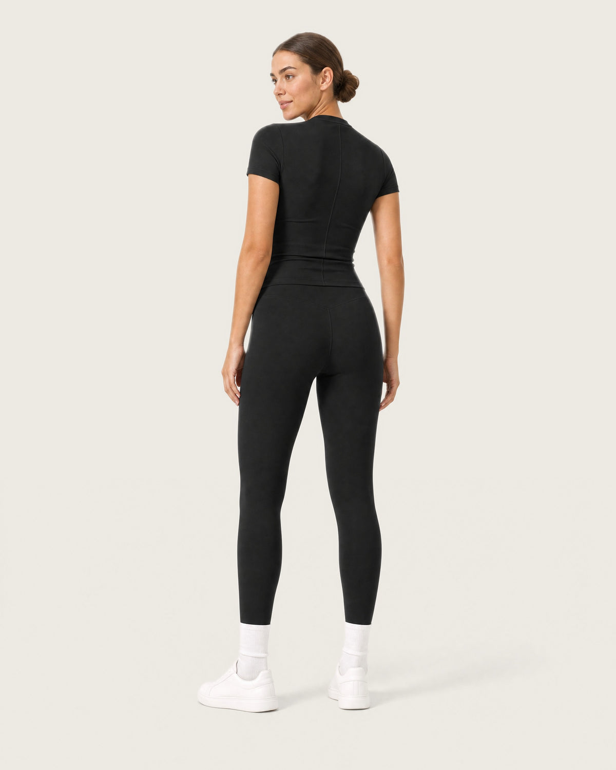 ROMY Studio Legging Set in Black — three-quarter back view
