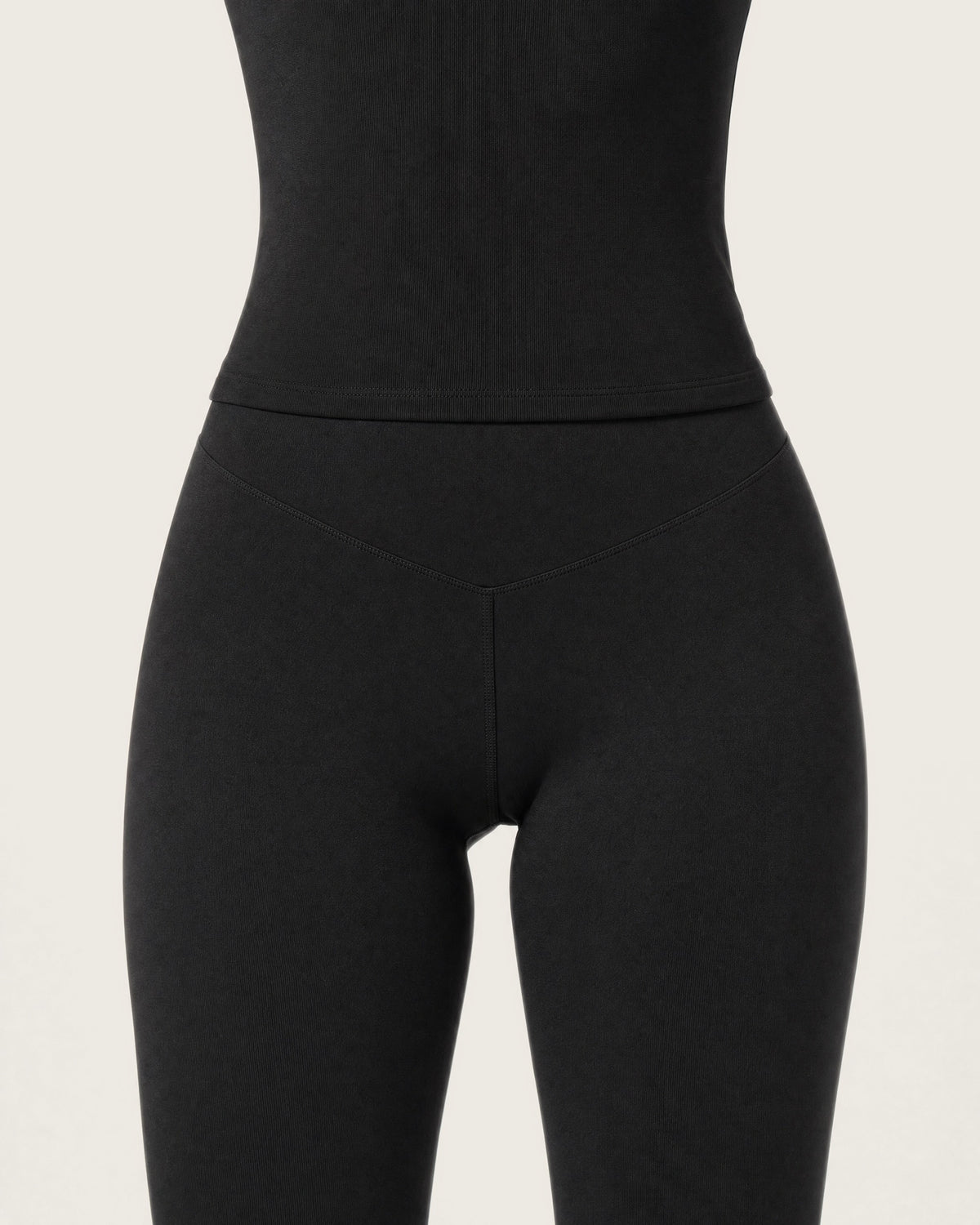 ROMY Studio Legging Set in Black — close-up of waistband and fabric