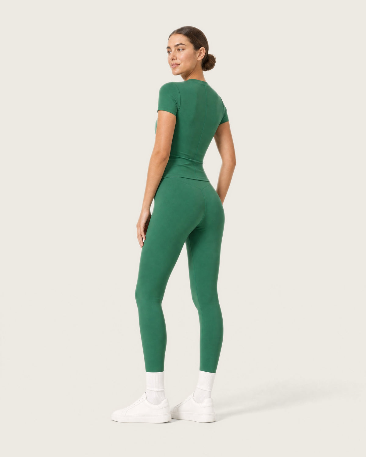 ROMY Studio Legging Set in Emerald — three-quarter back view