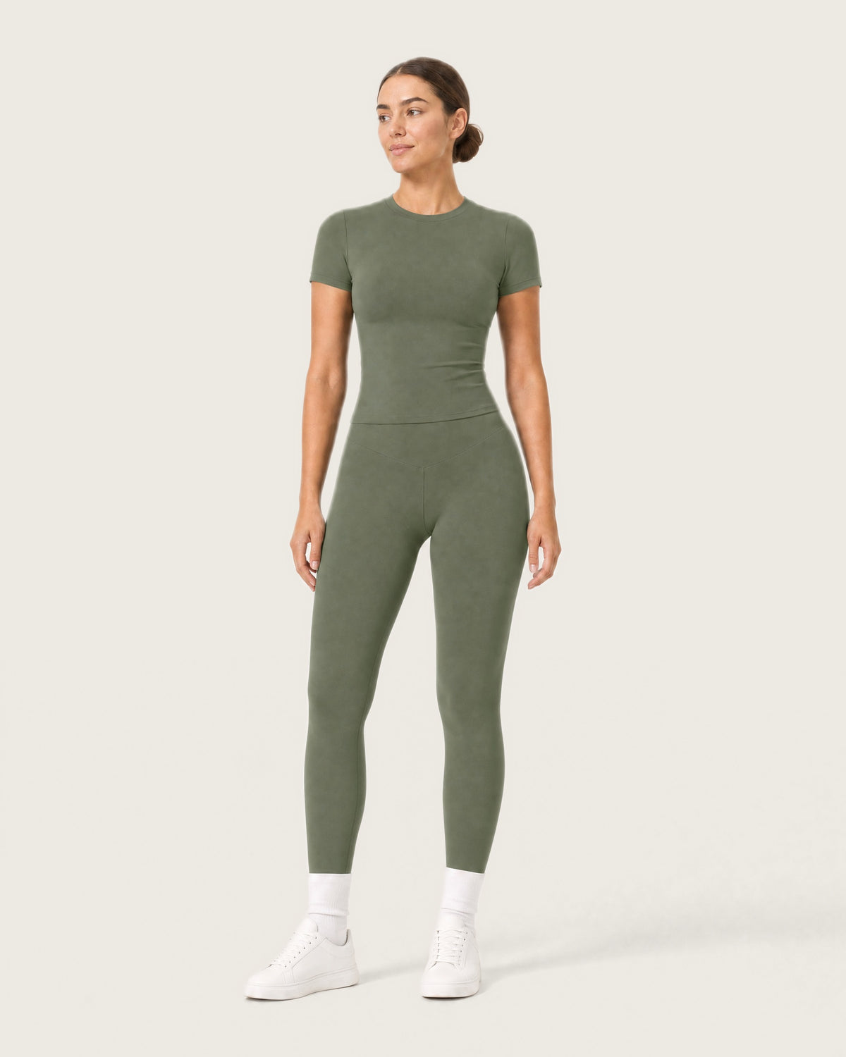 ROMY Studio Legging Set in Olive — front view