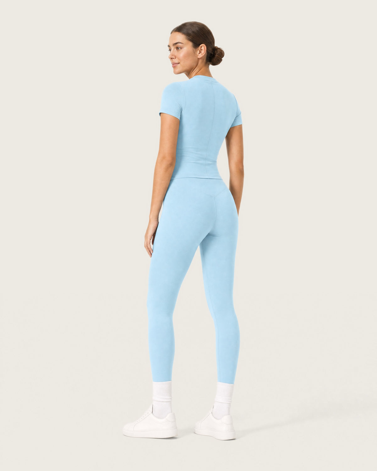 ROMY Studio Legging Set in Sky — three-quarter back view