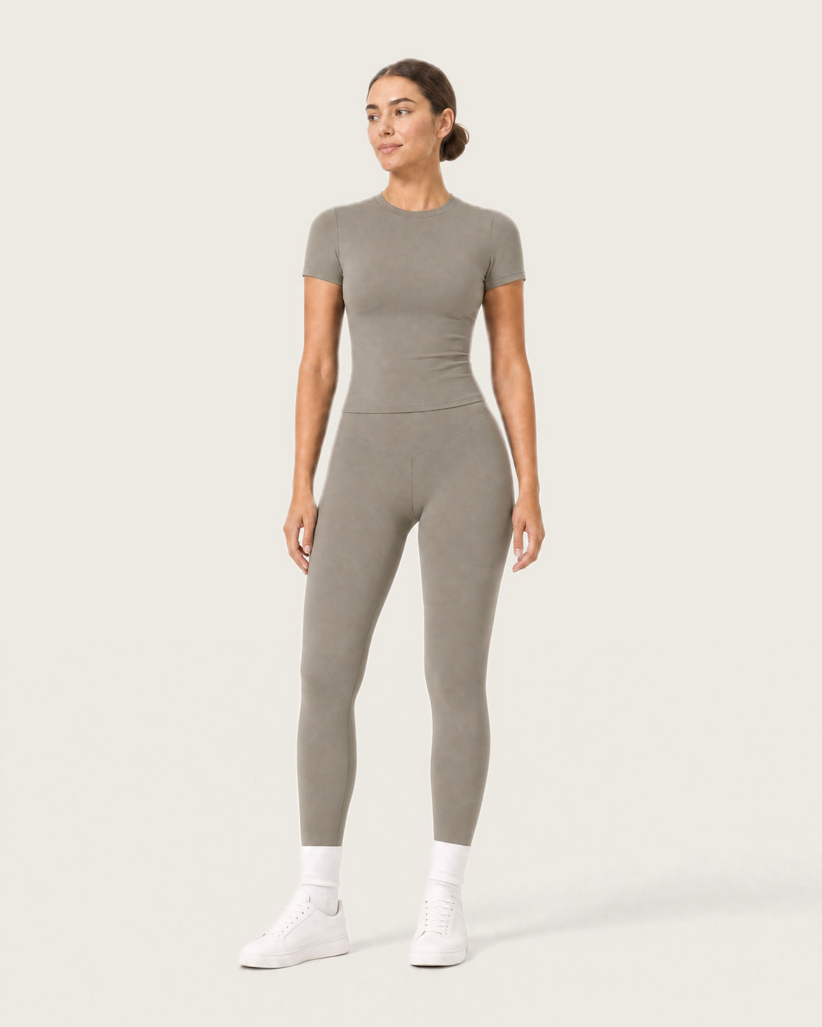 ROMY Studio Legging Set in Taupe — front view
