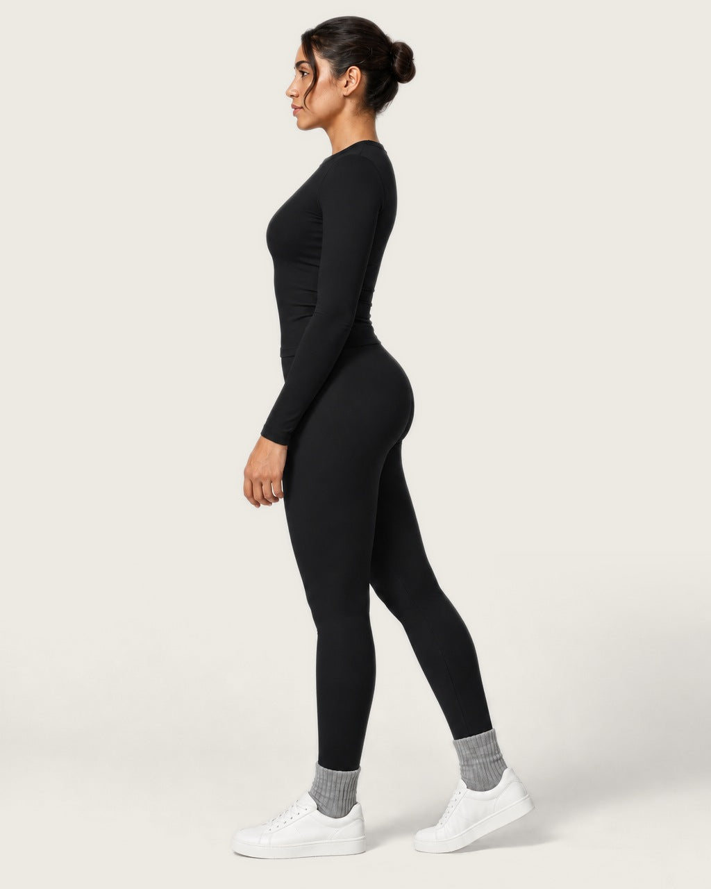 ROMY Studio Long Sleeve Set in Black — side profile