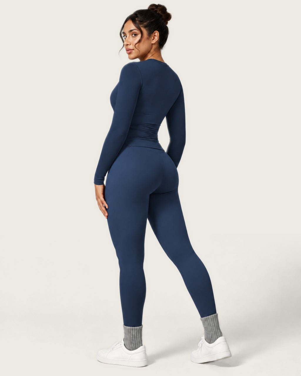 ROMY Studio Long Sleeve Set in Navy — three-quarter back view