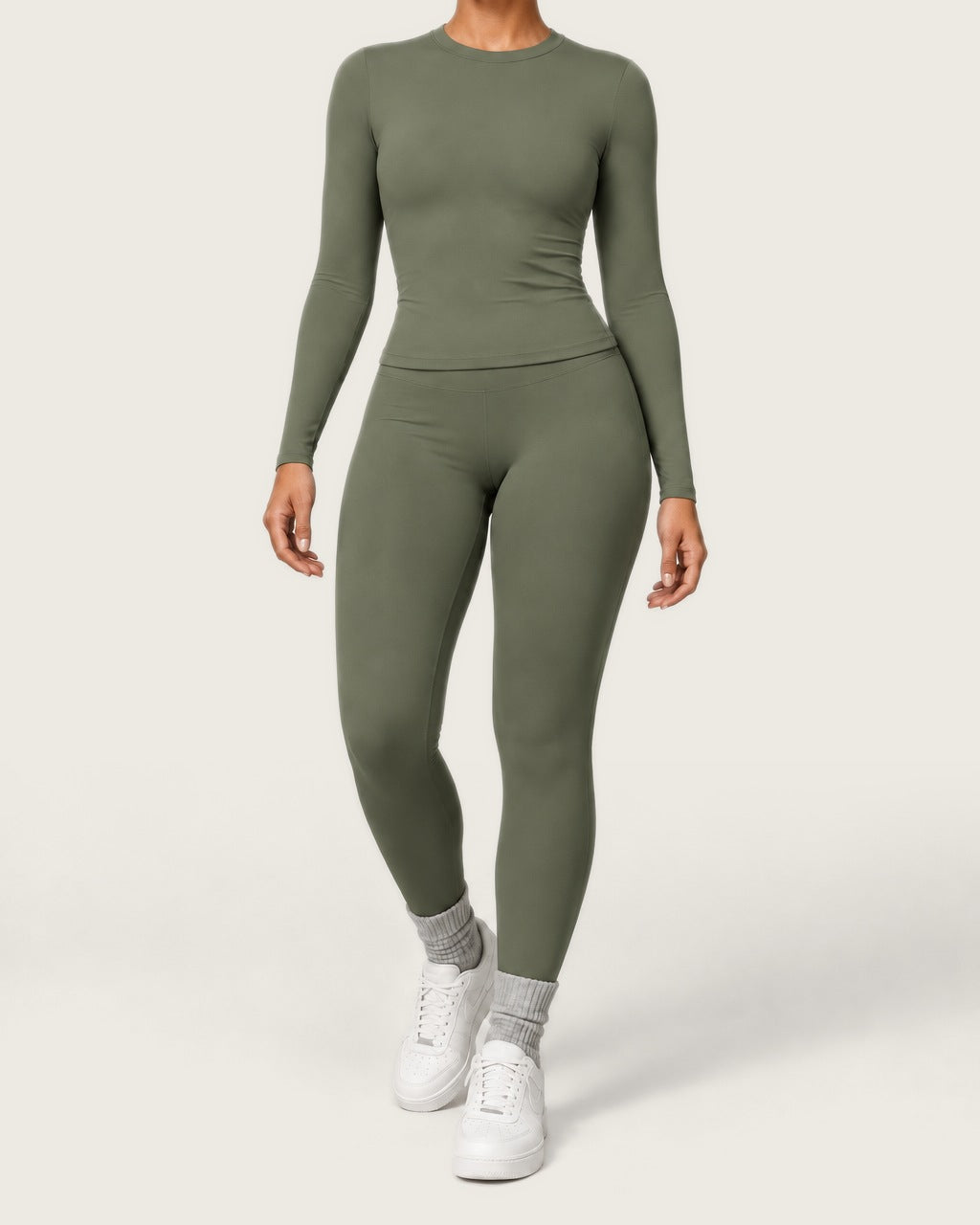 ROMY Studio Long Sleeve Set in Olive — product view