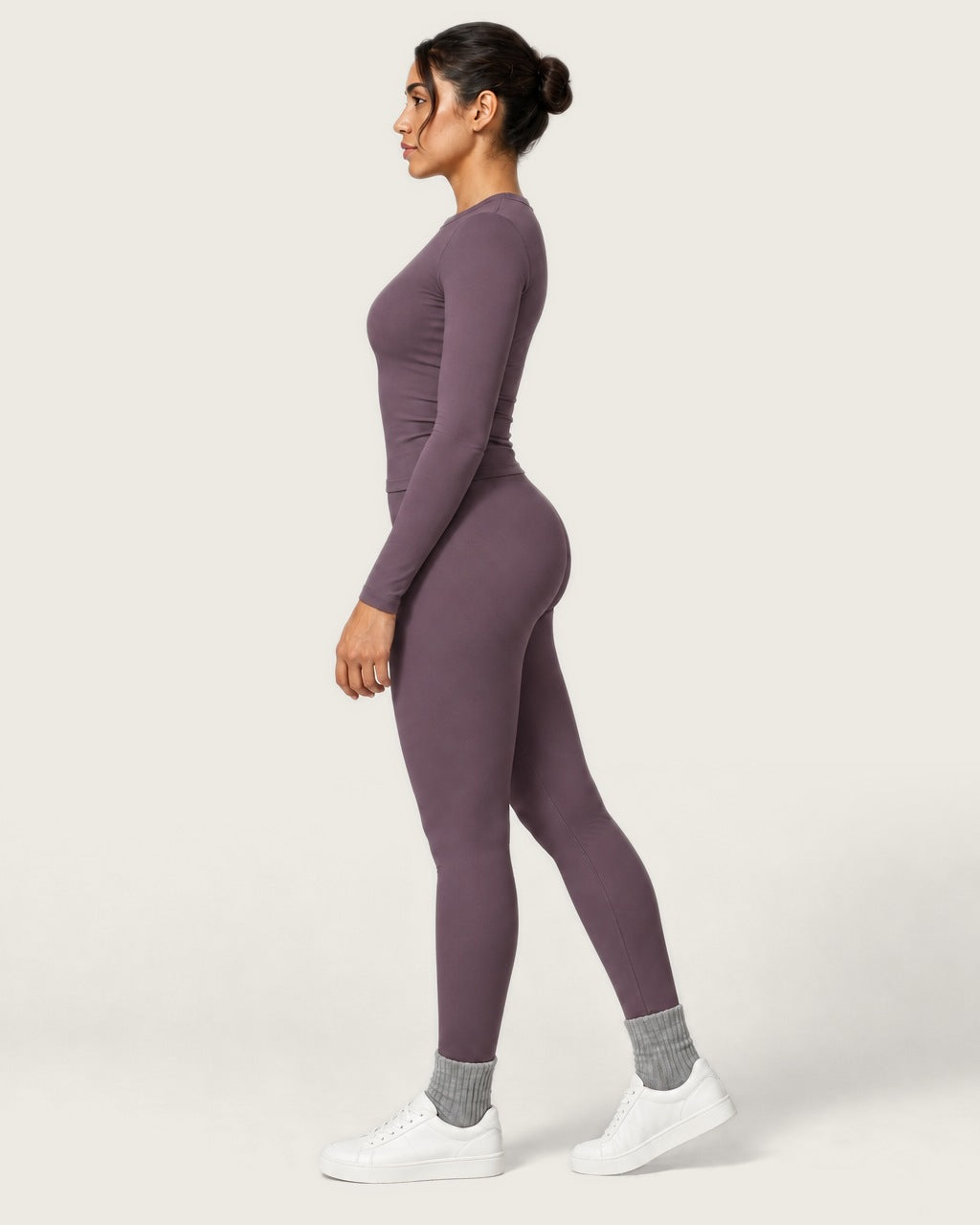 ROMY Studio Long Sleeve Set in Plum — side profile