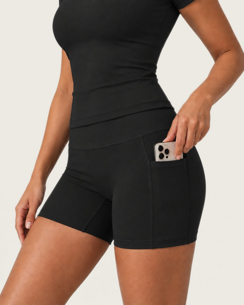 ROMY Studio Pocket Short Set in Black — product view