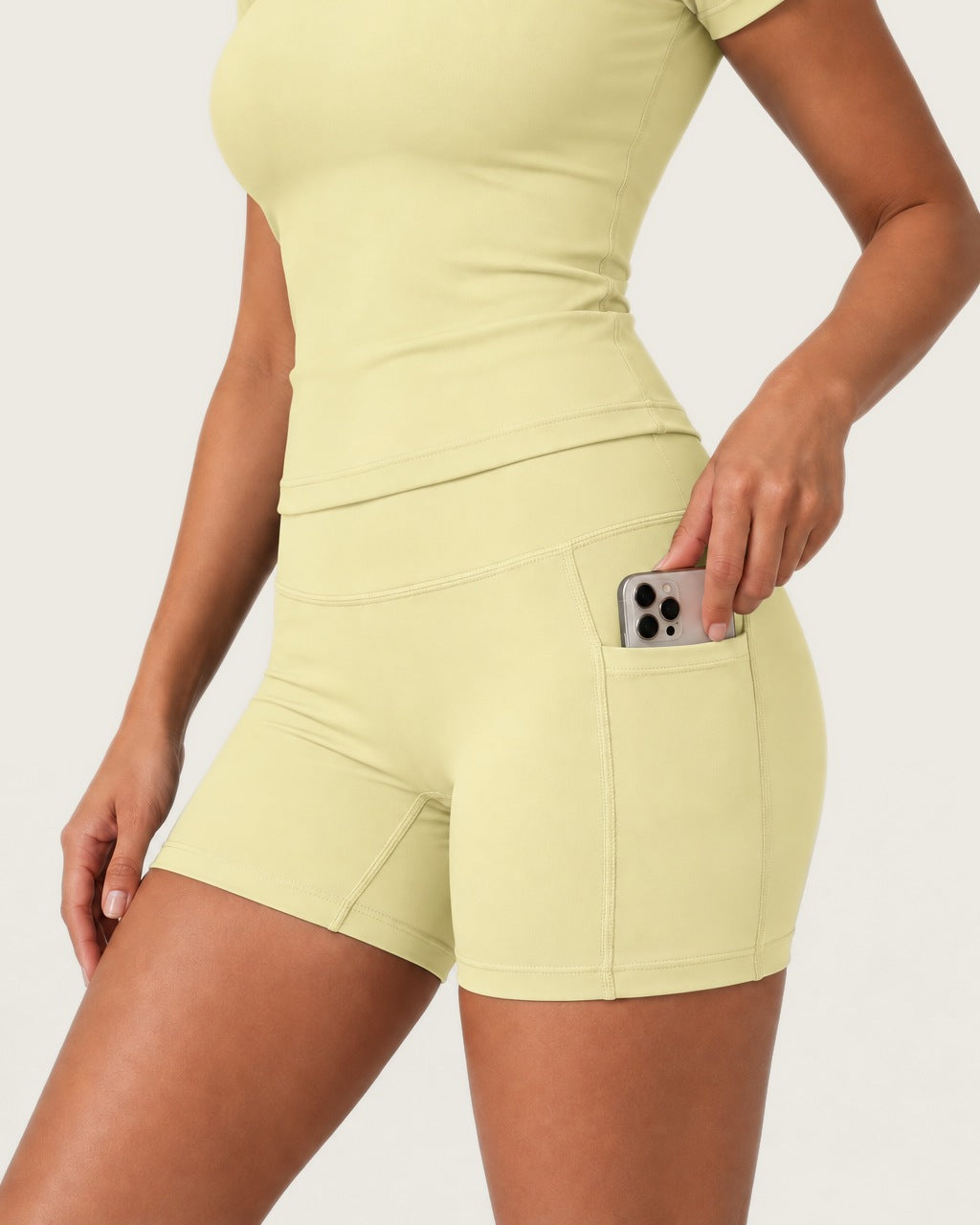 ROMY Studio Pocket Short Set in Butter — product view