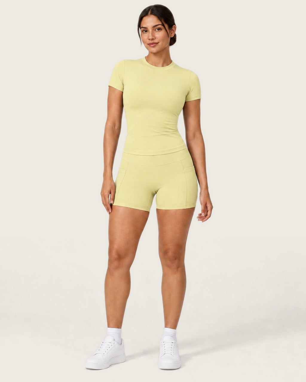 ROMY Studio Pocket Short Set in Butter — front view