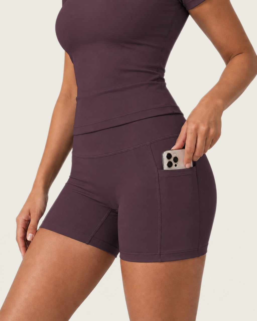 ROMY Studio Pocket Short Set in Plum — product view