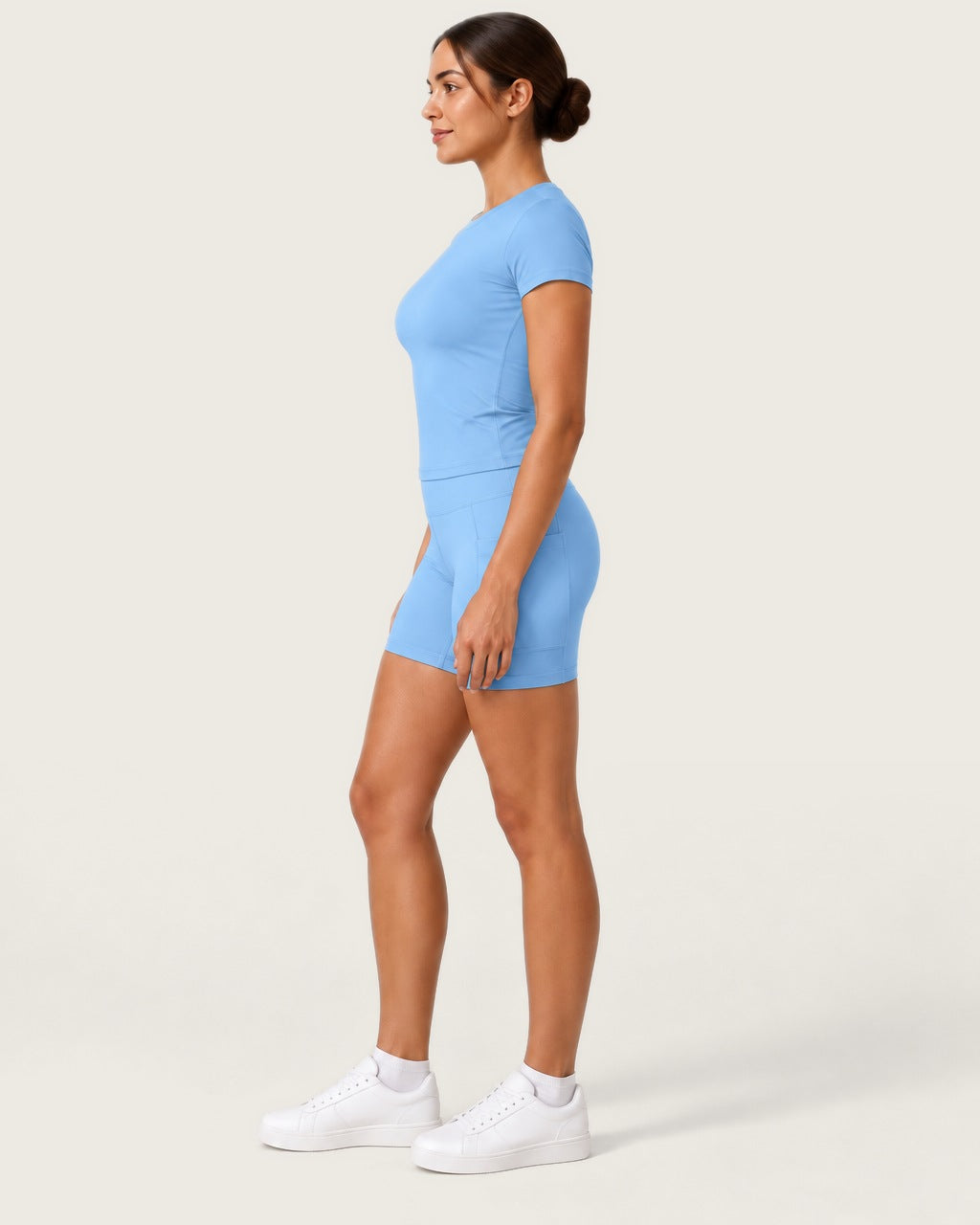 ROMY Studio Pocket Short Set in Sky — side profile