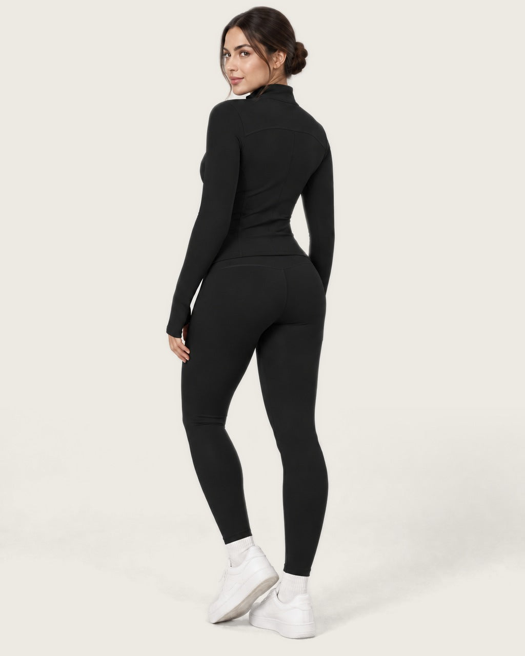 ROMY Studio Zip Set in Black — three-quarter back view