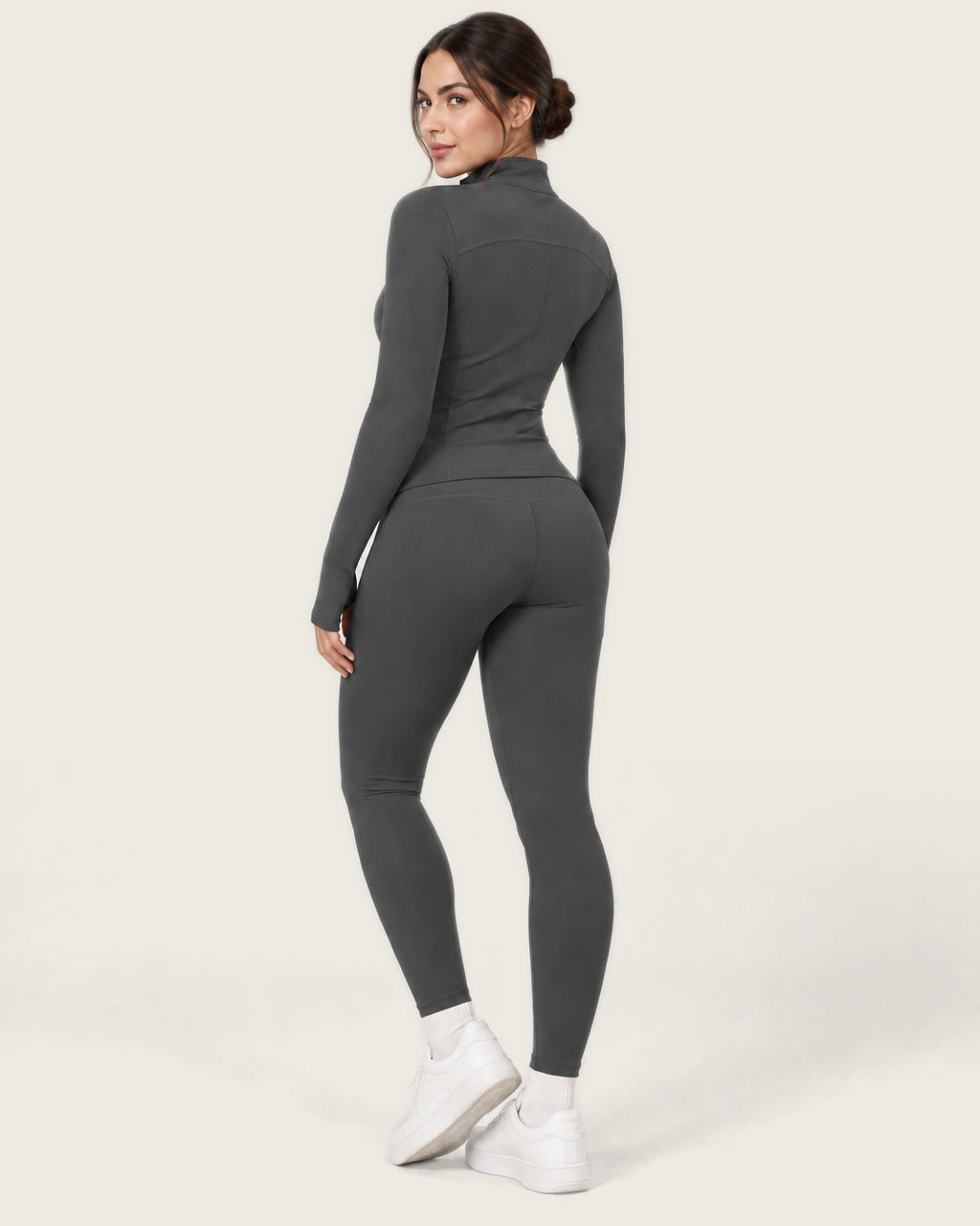 ROMY Studio Zip Set in Charcoal — three-quarter back view