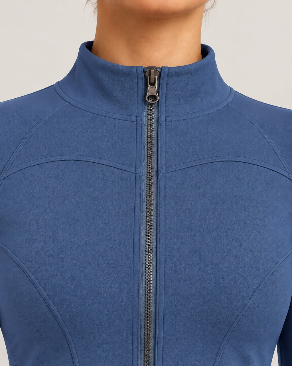 ROMY Studio Zip Set in Cobalt — close-up of waistband and fabric