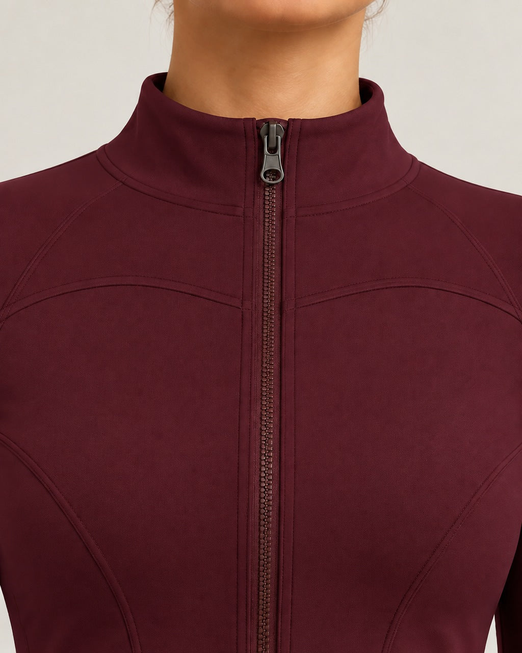 ROMY Studio Zip Set in Wine — close-up of waistband and fabric