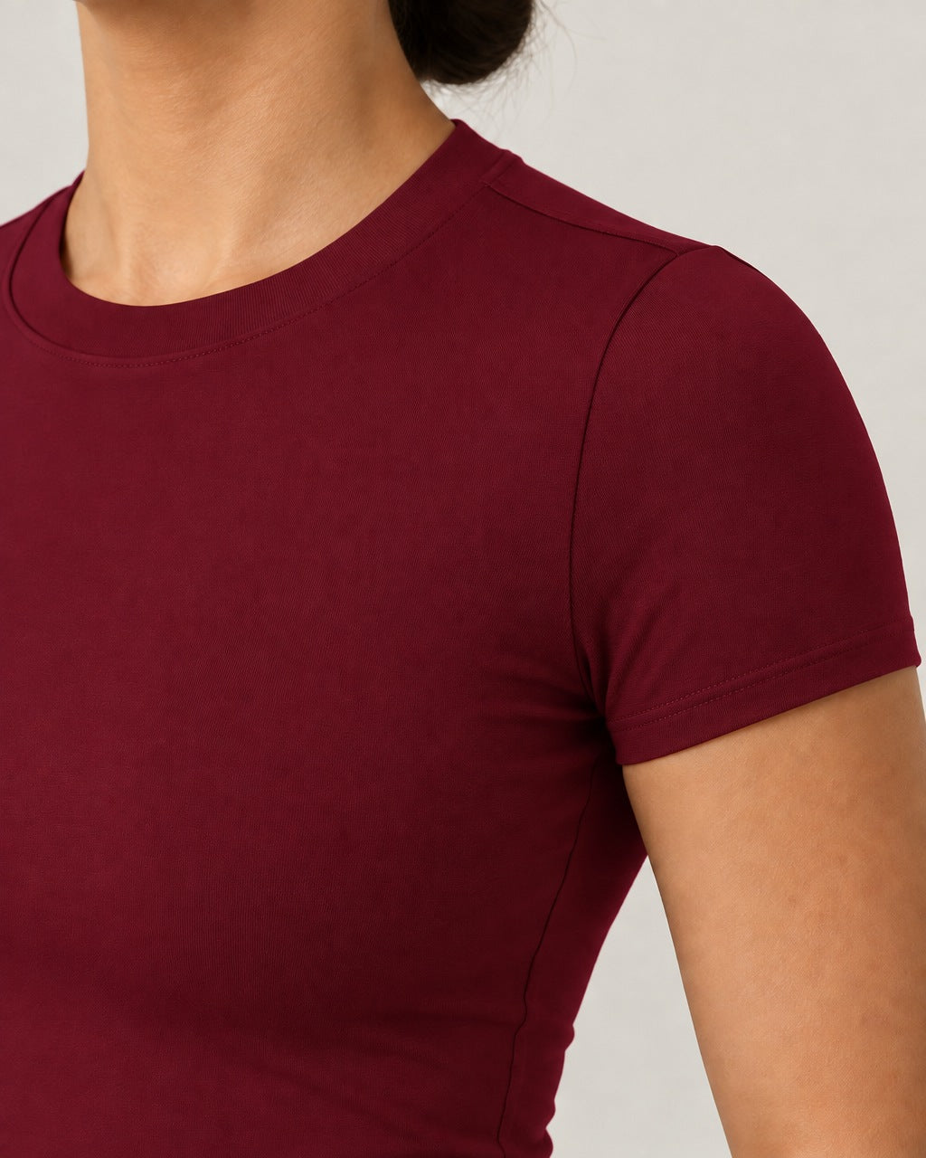 ROMY The Anchor Top in Wine — close-up of waistband and fabric