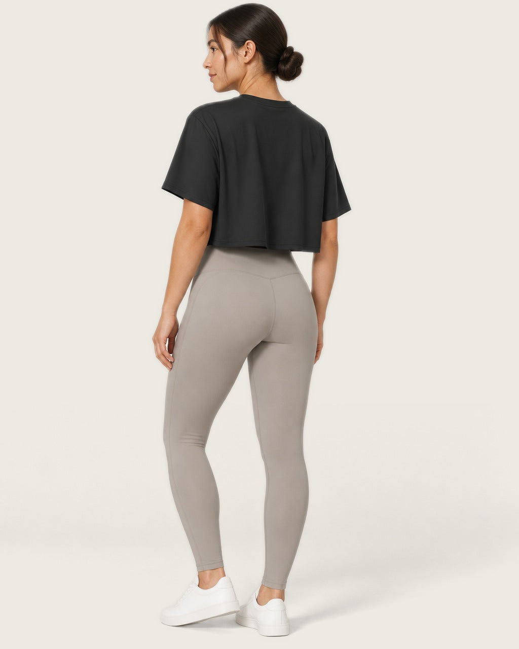 ROMY Ease Cropped Tee in Black — three-quarter back view