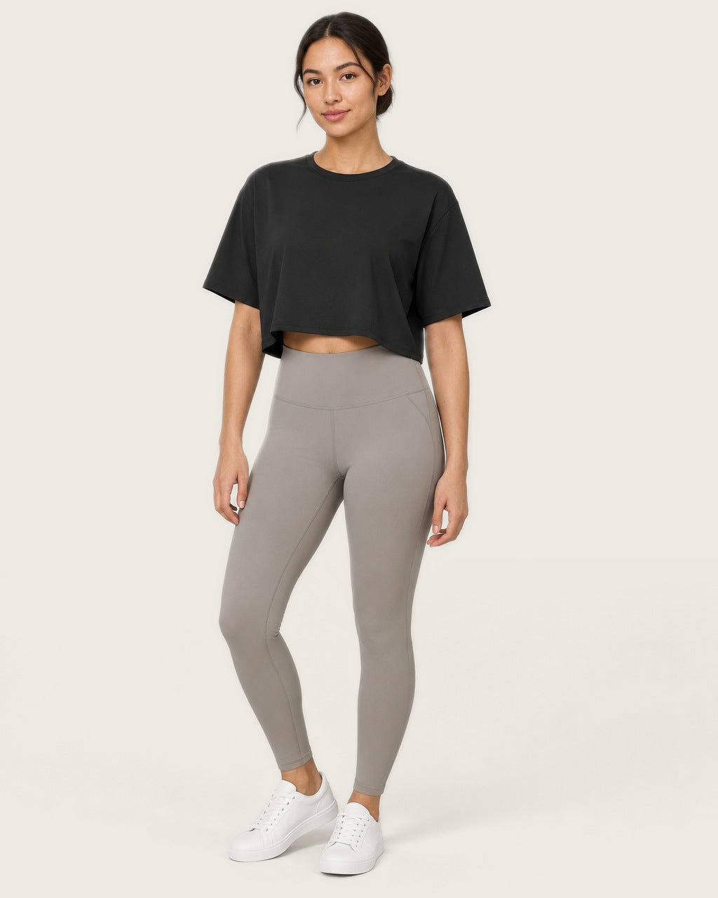 ROMY Ease Cropped Tee in Black — front view