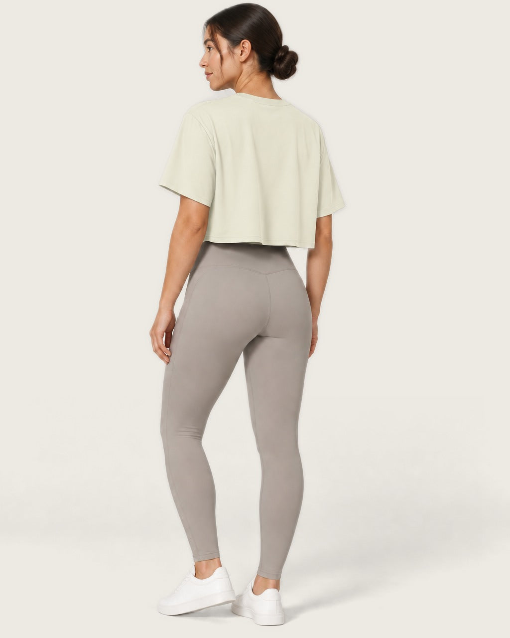 ROMY Ease Cropped Tee in Cream — three-quarter back view