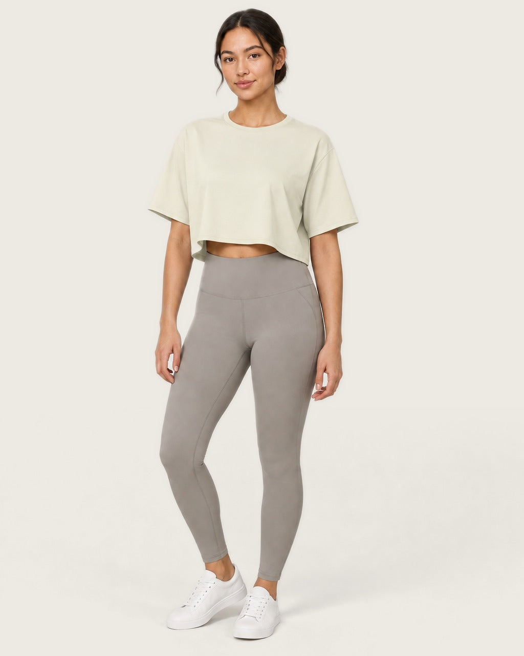 ROMY Ease Cropped Tee in Cream — front view