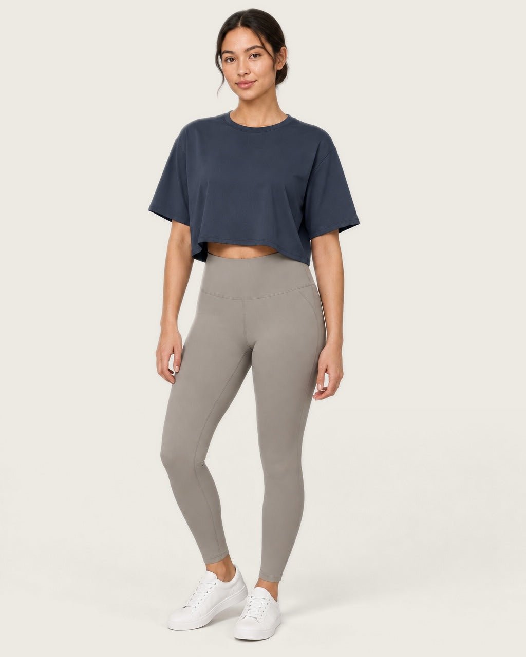 ROMY Ease Cropped Tee in Navy — front view