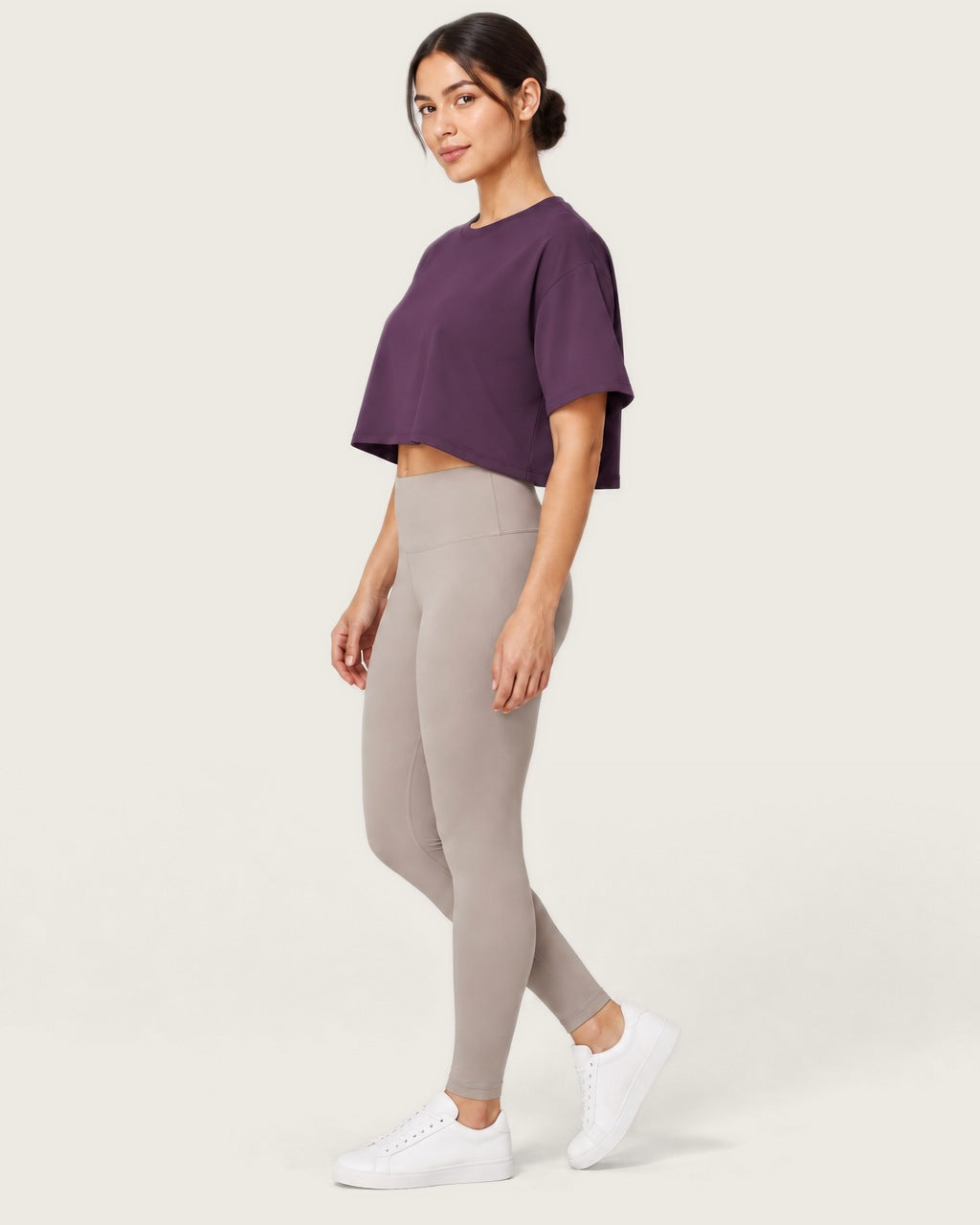 ROMY Ease Cropped Tee in Plum — side profile