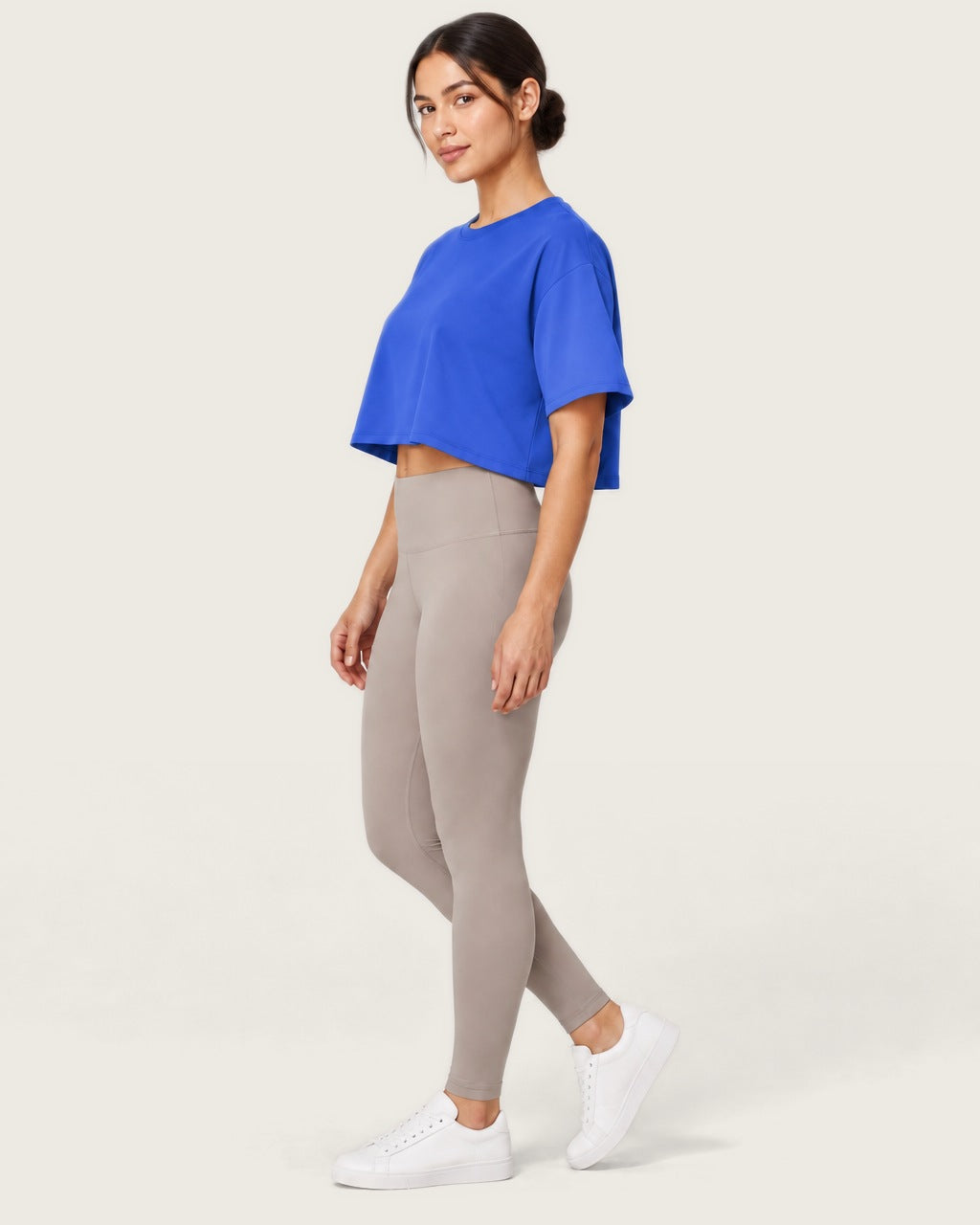 ROMY Ease Cropped Tee in Royal — side profile