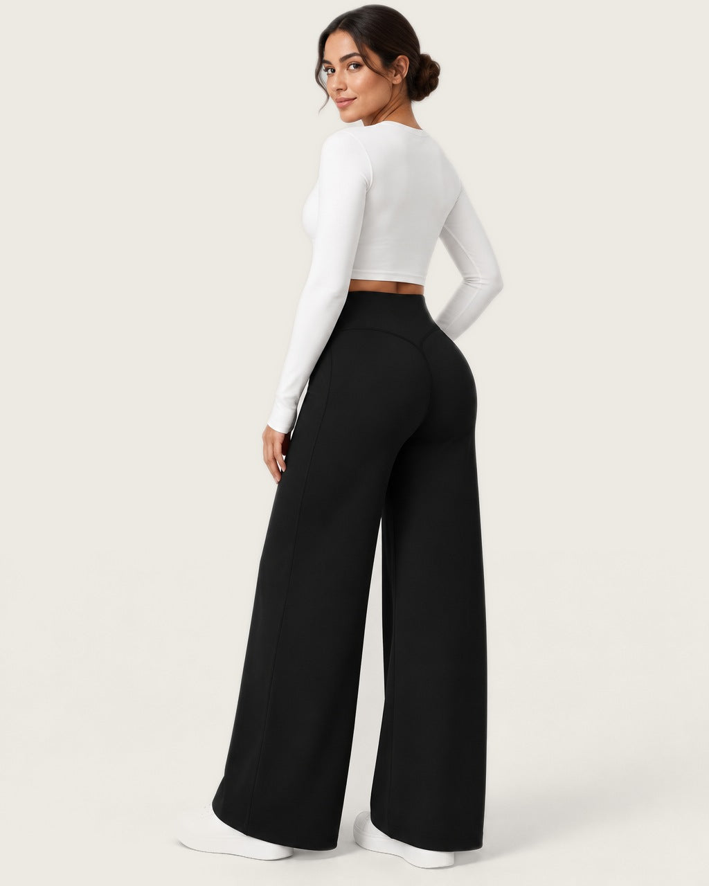 ROMY Ease Wide Leg Pant in Black — three-quarter back view