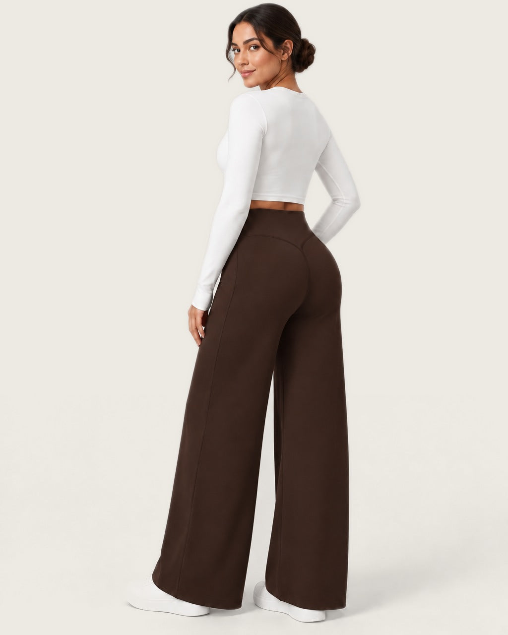 ROMY Ease Wide Leg Pant in Espresso — three-quarter back view