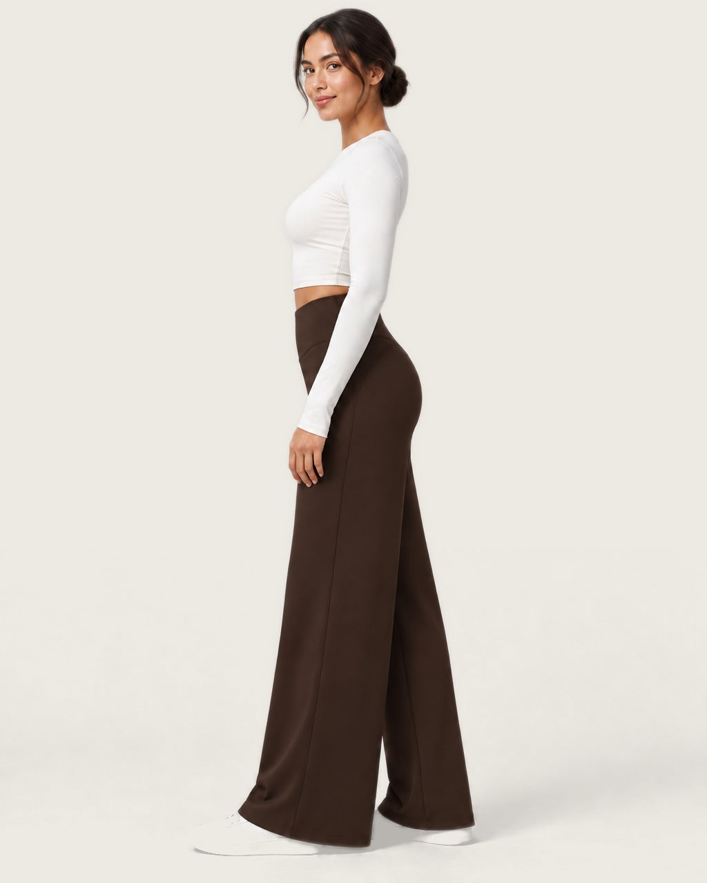 ROMY Ease Wide Leg Pant in Espresso — side profile
