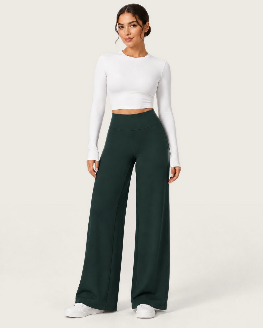 ROMY Ease Wide Leg Pant in Forest — front view