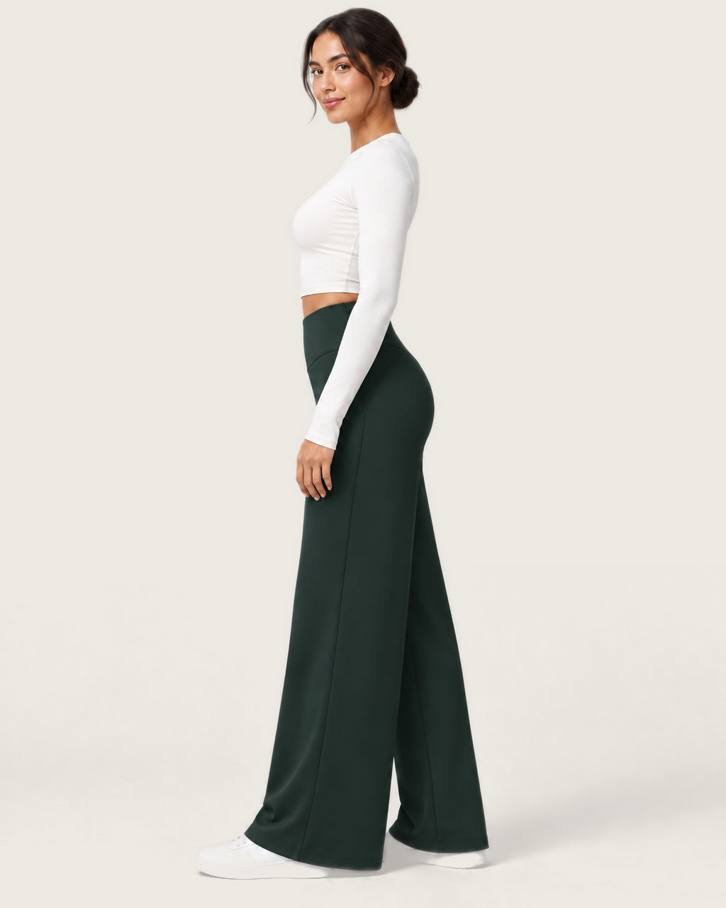 ROMY Ease Wide Leg Pant in Forest — side profile