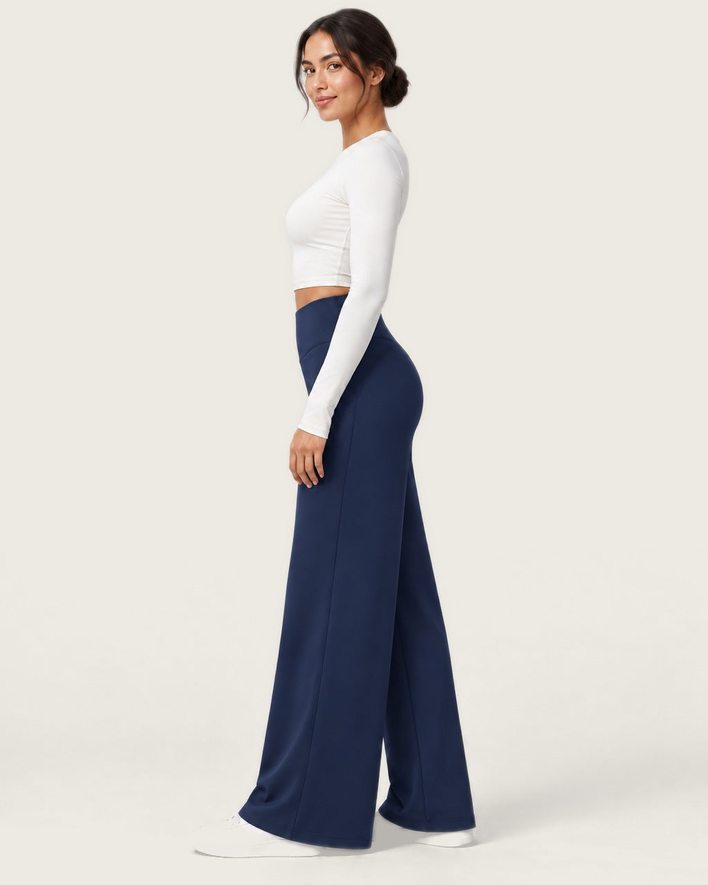 ROMY Ease Wide Leg Pant in Navy — side profile
