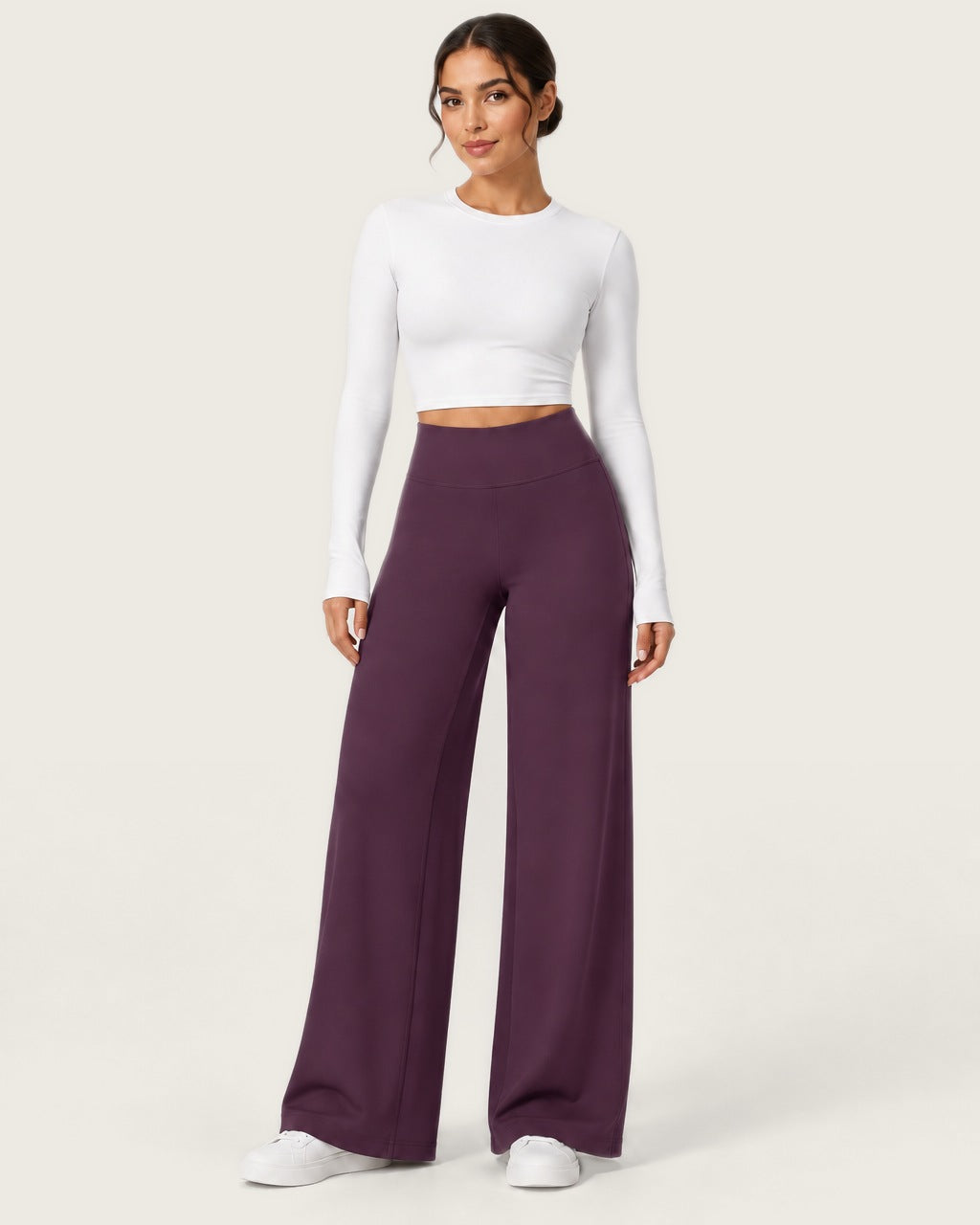 ROMY Ease Wide Leg Pant in Plum — front view