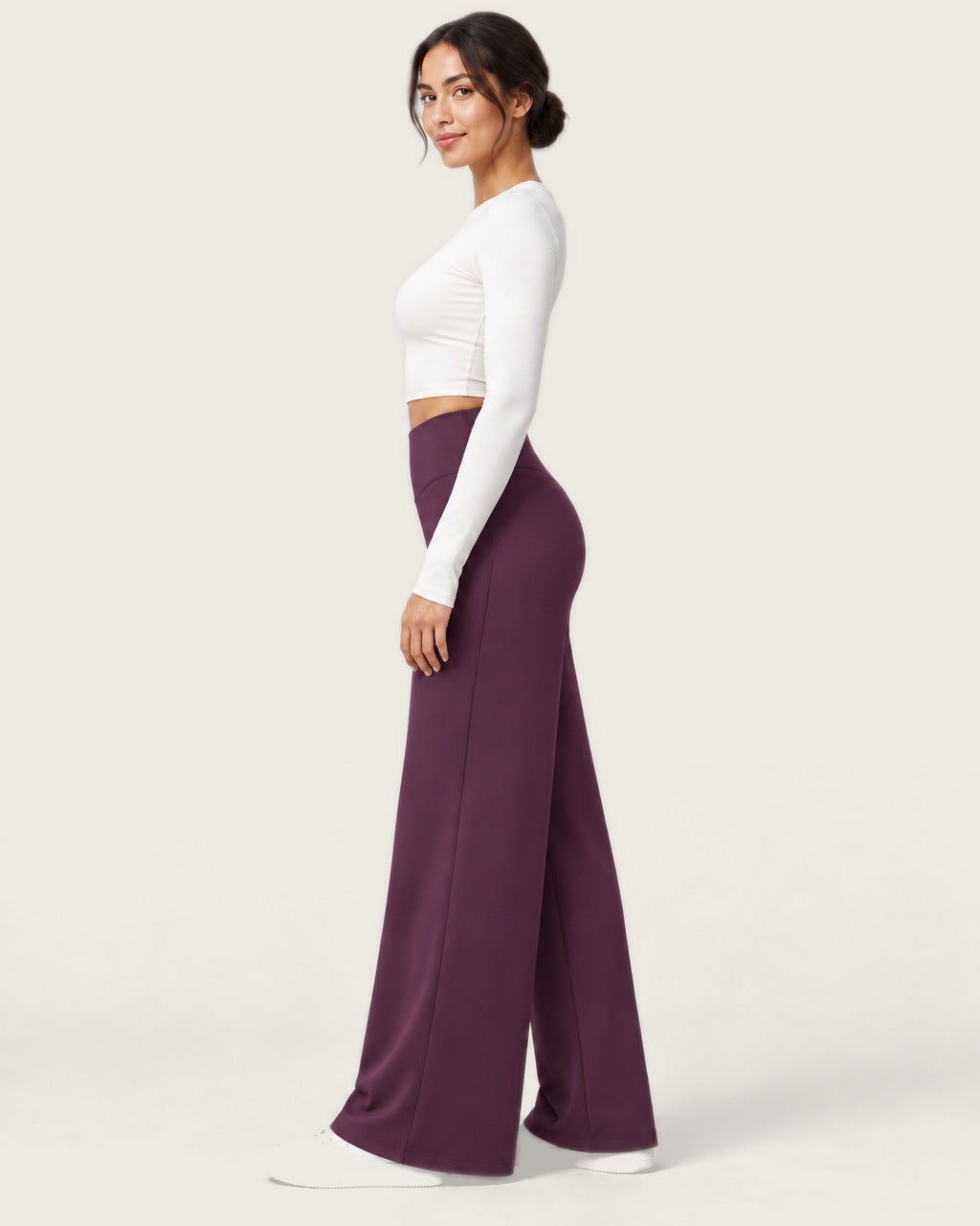 ROMY Ease Wide Leg Pant in Plum — side profile