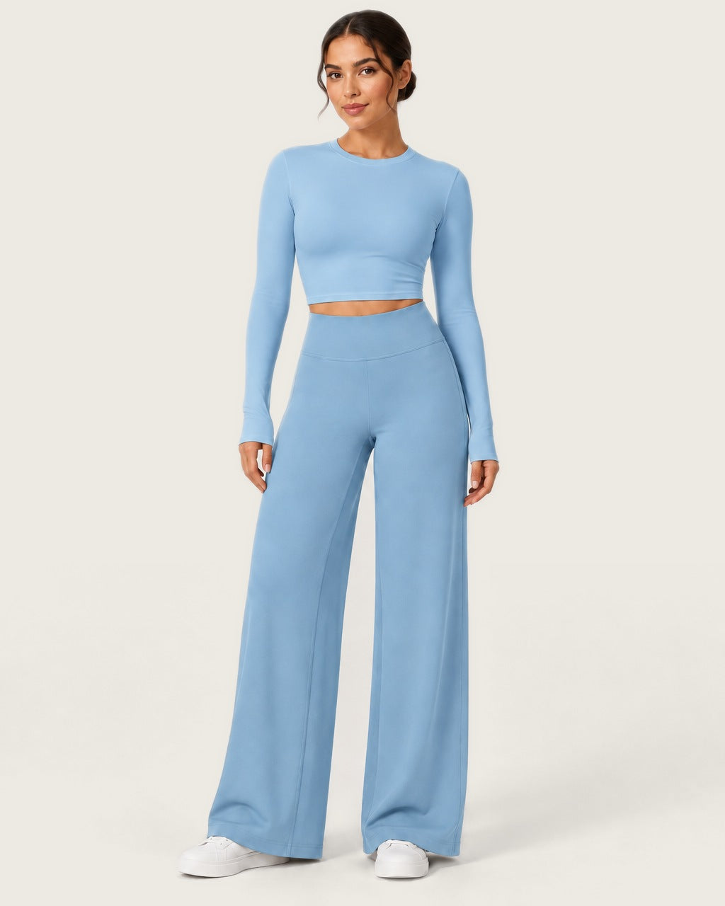 ROMY Ease Wide Leg Pant in Sky — front view