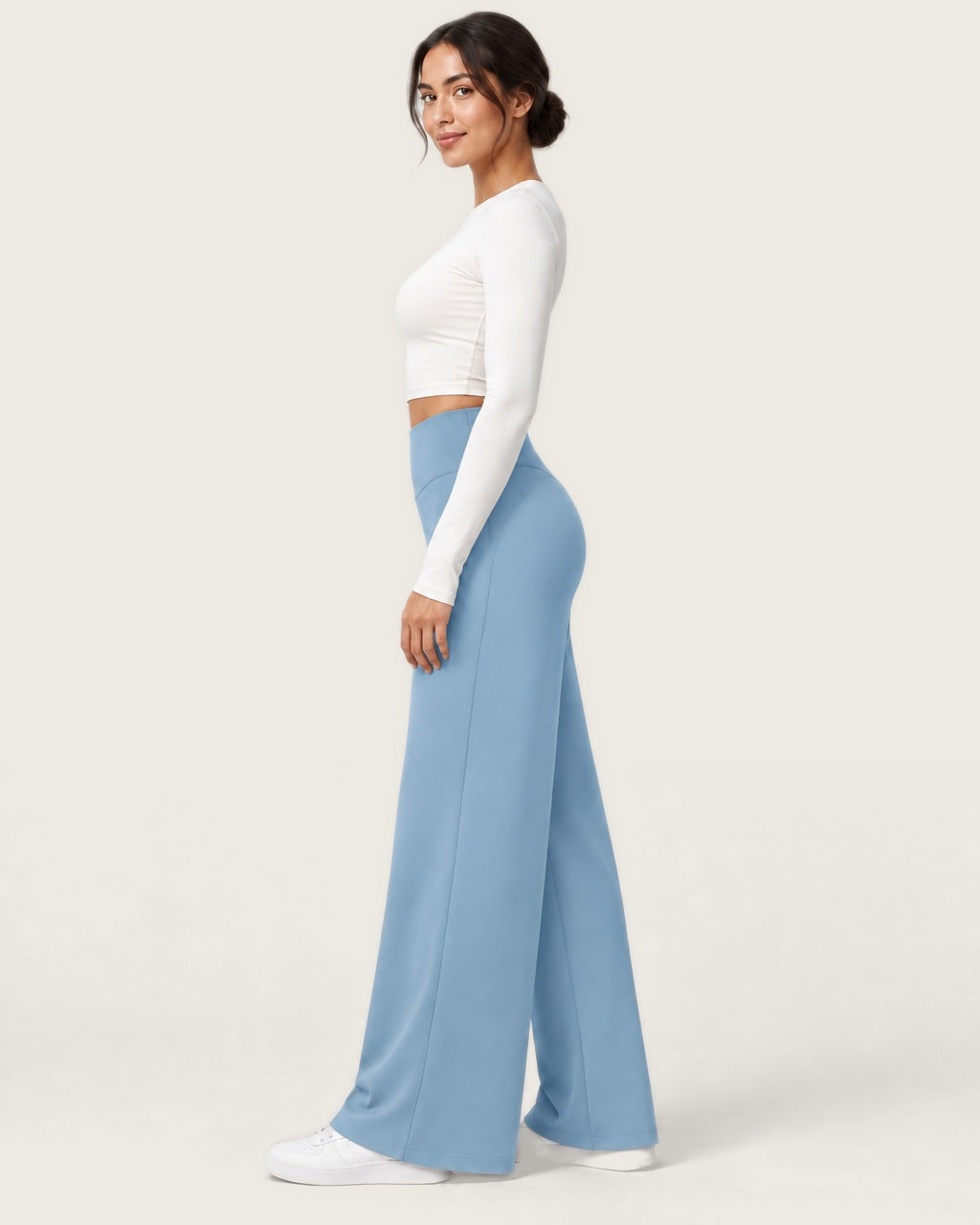 ROMY Ease Wide Leg Pant in Sky — side profile