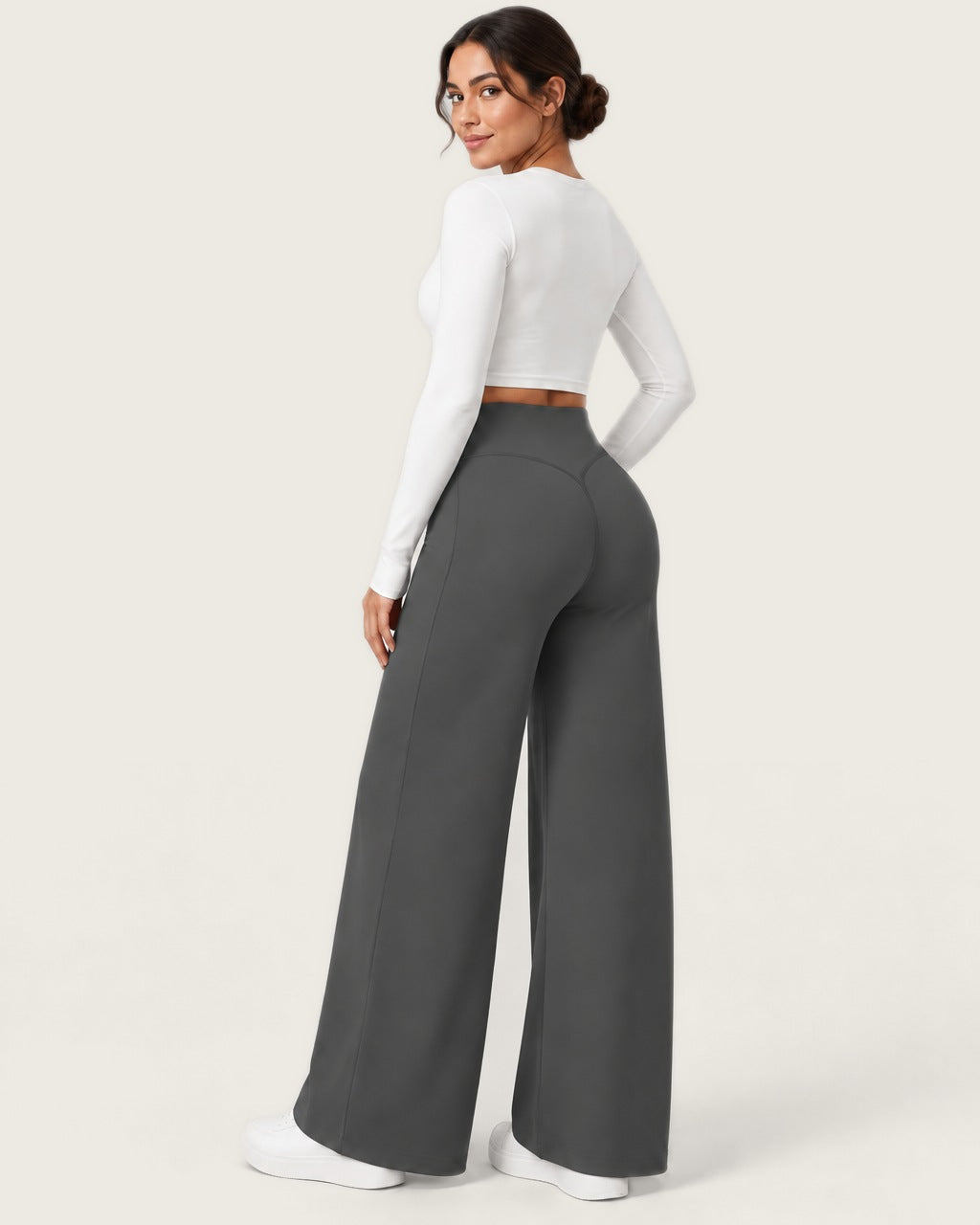 ROMY Ease Wide Leg Pant in Slate — three-quarter back view