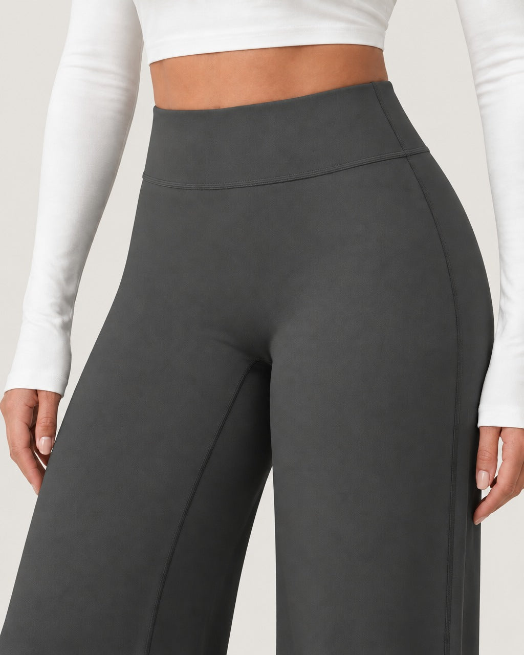 ROMY Ease Wide Leg Pant in Slate — close-up of waistband and fabric