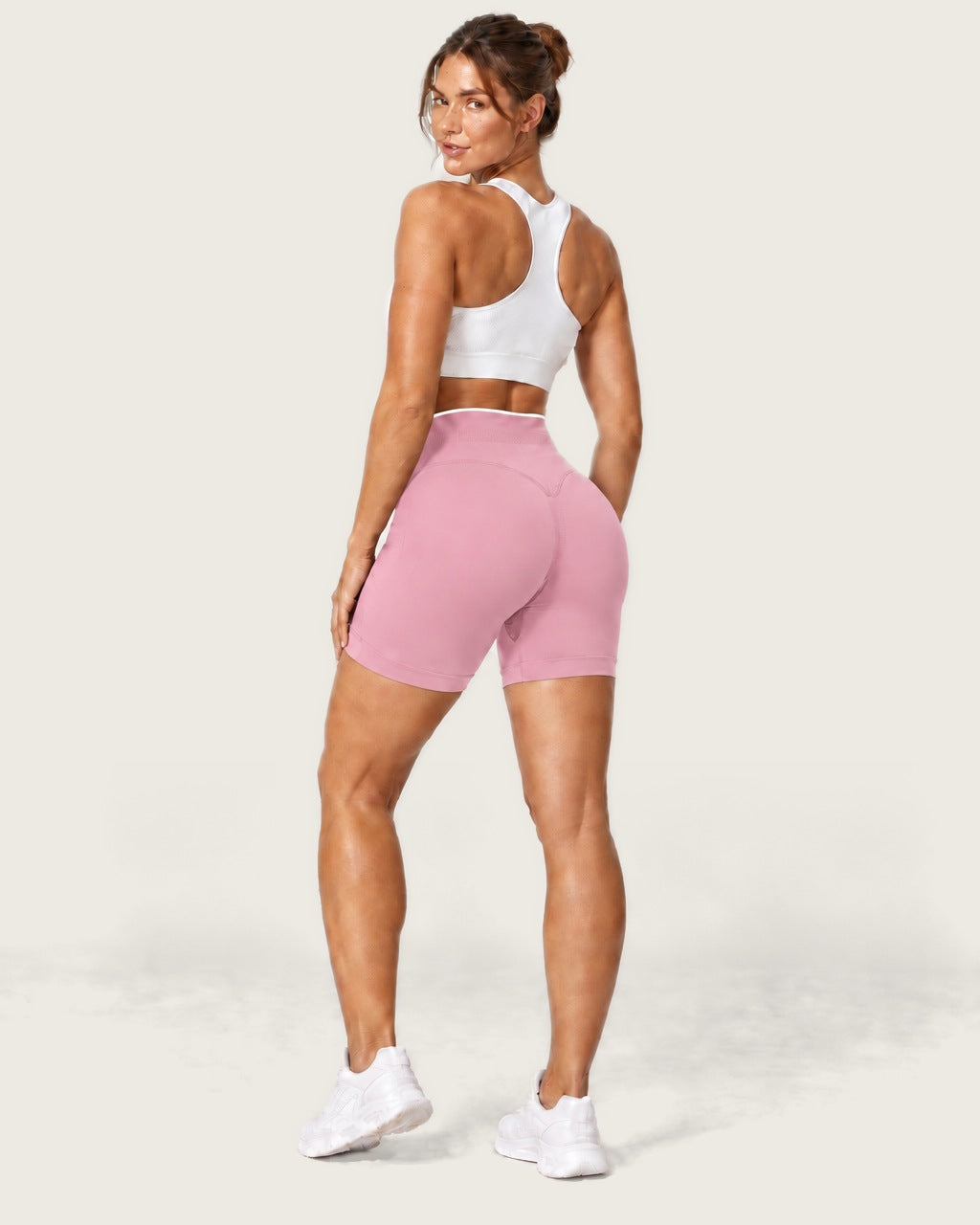 ROMY Form Contrast Waist Shorts in Blossom — three-quarter back view